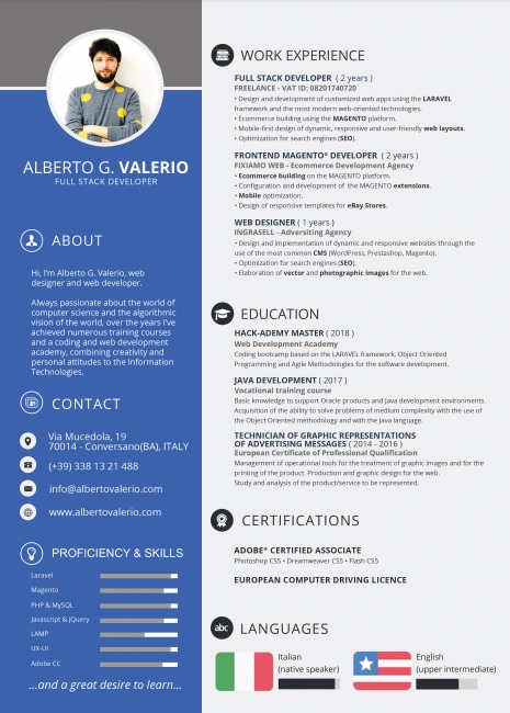 Alberto G. Valerio Web Developer Freelance Resume Preview